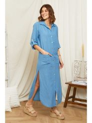 Rodier Lin Lniana sukienka w kolorze błękitnym rozmiar: XL/XXL. Niebieskie sukienki Rodier Lin, na co dzień, xl, bez wzorów, ze lnu, bez kołnierzyka, bez ramiączek, maxi, proste. Za 184.89 zł.