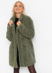 Krótki płaszcz. Zielone płaszcze bonprix, bez wzorów, z wełny, bez kaptura. Za 249.99 zł.