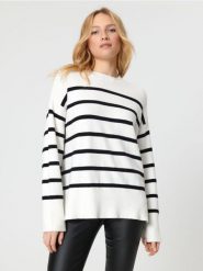 Sweter w paski - kremowy. Białe swetry Sinsay, l, bez wzorów, z dzianiny, klasyczne, bez ramiączek. Za 59.99 zł.