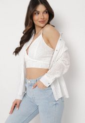 Biała Bawełniana Koszula Ażurowa z Topem na Cienkich Ramiączkach Leassen. Białe koszule Born2be, m, w ażurowe wzory, z bawełny, boho, bez kołnierzyka, bez ramiączek. Za 139.99 zł.