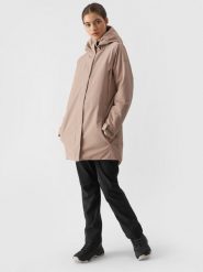 4F Parka przejściowa membrana 8000 damska - brązowa S. Brązowe płaszcze 4f, na zimę, m, bez wzorów, z dzianiny, sportowe, bez kaptura. Za 499.99 zł.