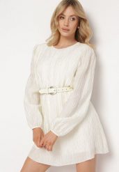 Jasnobeżowa Rozkloszowana Sukienka z Gumką w Pasie i Długim Rękawem Biasha. Brązowe sukienki Born2be, na co dzień, m, bez wzorów, eleganckie, bez kołnierzyka, bez ramiączek, mini, dopasowane. W wyprzedaży za 93.49 zł.