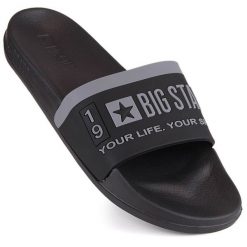 Klapki sportowe czarne Big Star LL274732. Czarne klapki BIG STAR, bez wzorów, z materiału, retro, bez obcasa, bez zapięcia. Za 59.99 zł.