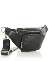 Torebka nerka na szerokim pasku skórzana premium pelle - MARCO MAZZINI czarna. Czarne nerki i saszetki bez wzorów, ze skóry, bez dodatków. Za 359.00 zł.