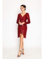 ASSUILI Sukienka w kolorze bordowym rozmiar: 40. Czerwone sukienki Assuili, bez wzorów, klasyczne, bez kołnierzyka, bez ramiączek, mini. Za 193.95 zł.