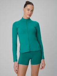 4F Bluza treningowa slim szybkoschnąca damska - turkusowa L. Niebieskie bluzy bez kaptura 4f, l, bez wzorów, bez kaptura, na fitness i siłownię. Za 179.99 zł.