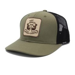Czapka Trucker – Poliester z recyklingu – 6 paneli (Oliwkowy). Zielone czapki z daszkiem SURF MONKEY, bez wzorów, z poliesteru, sportowe. Za 179.95 zł.