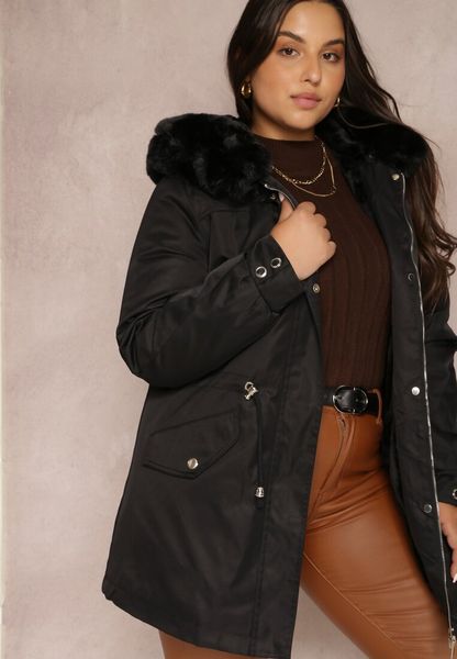 Czarna Kurtka Parka Nylonowa Mivo. Czarne kurtki Renee, plus size, bez wzorów, z futra, eleganckie, bez kaptura. Za 169.99 zł.