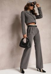 Szare Spodnie Garniturowe High Waist z Przeszyciami Variola. Szare jeansy Renee, m, bez wzorów, z jeansu, klasyczne, z podwyższonym stanem. W wyprzedaży za 75.99 zł.