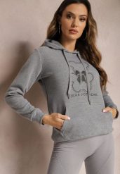 Szara Bluza Kangurka ze Ściągaczami z Nadrukiem i Polarem Simunsa. Szare bluzy Renee, m, bez wzorów, z polaru, bez kaptura. W wyprzedaży za 71.99 zł.
