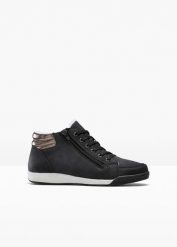Sneakersy. Czarne buty sportowe lifestyle bonprix, na zimę, bez wzorów, z materiału, sportowe, bez zapięcia. Za 124.99 zł.
