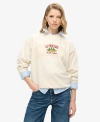 Superdry Damska bluza Travel Souvenir Loose Crew z bawełny. Białe bluzy bez kaptura Superdry, bez wzorów, z bawełny, bez kaptura. Za 301.15 zł.
