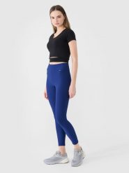 4F Legginsy dzianinowe damskie - granatowe S. Niebieskie legginsy 4f, bez wzorów, z dzianiny, sportowe. W wyprzedaży za 99.99 zł.