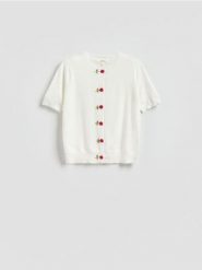 Kardigan z ozdobnymi guzikami - biały. Białe swetry Reserved, l, bez wzorów, z dzianiny, bez ramiączek. Za 139.99 zł.