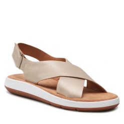 Sandały Clarks. Żółte sandały Clarks, bez wzorów, bez obcasa, na płaskiej podeszwie, bez zapięcia. Za 429.99 zł.