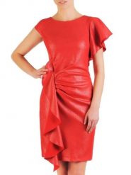 Sukienka Model Nadia Red Połysk - Jersa. Czerwone sukienki Jersa, plus size, bez wzorów, z elastanu, eleganckie, bez kołnierzyka, plus size, bez ramiączek, dopasowane. Za 445.78 zł.