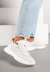 Białe Sneakersy Skórzane Ozdobione Suwakiem Ivelami. Białe buty sportowe lifestyle Renee, z aplikacjami, z jeansu, sportowe, bez zapięcia. W wyprzedaży za 151.99 zł.