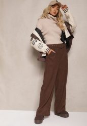 Brązowe Spodnie Sztruksowe o Szerokim Kroju High Waist z Paskiem Valoma. Brązowe jeansy Renee, m, bez wzorów, z jeansu, eleganckie, z podwyższonym stanem. W wyprzedaży za 39.99 zł.