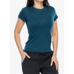 Koszulka merino damska Smartwool Merino Short Sleeve Tee Boxed. Niebieskie t-shirty sportowe Smartwool, bez wzorów, bez ramiączek. Za 293.99 zł.