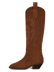 Loft37 Skórzane kowbojki w kolorze jasnobrązowym rozmiar: 36. Brązowe kozaki loft37, na zimę, bez wzorów, bez obcasa, bez zapięcia. Za 587.99 zł.