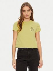Calvin Klein Jeans T-Shirt Script Institutional J20J224984 Zielony Slim Fit. Zielone t-shirty Calvin Klein Jeans, l, bez wzorów, z bawełny, bez kołnierzyka, bez ramiączek. Za 99.99 zł.