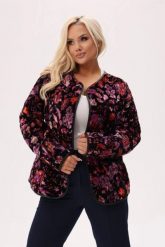 Czarna kurtka Velvet Bloom w kwiaty PLUS SIZE XXL JESIEŃ. Czarne kurtki Moda Size Plus Iwanek, na jesień, plus size, bez wzorów, z jeansu, eleganckie, bez kaptura. Za 329.90 zł.
