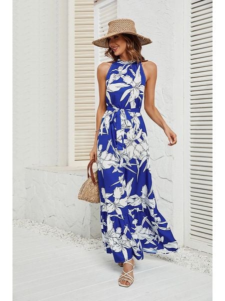 Tazga Sukienka w kolorze niebiesko-białym rozmiar: 40. Niebieskie sukienki Tazga, bez wzorów, z tkaniny, bez kołnierzyka, bez ramiączek, maxi. Za 157.35 zł.