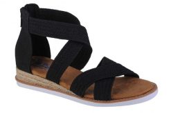 Sandały damskie, Desert Kiss - Desert Nights. Czarne sandały Skechers, bez wzorów, z materiału, sportowe, bez obcasa, bez zapięcia. Za 279.99 zł.
