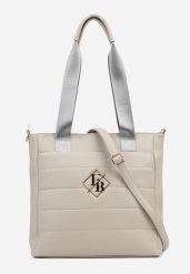 Szara Torebka Typu Shopper z Paskiem Crossbody i Aplikacją Zdobiona Pikowaniem Fleomira. Szare shopper bag Renee, z aplikacjami, z jeansu, pikowane, bez dodatków. Za 99.99 zł.