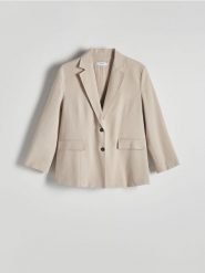 Marynarka oversize z wiskozą i bawełną - beżowy. Brązowe marynarki i żakiety Reserved, l, bez wzorów, z bawełny, bez ramiączek. W wyprzedaży za 99.99 zł.