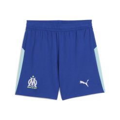 Młodzieżowe szorty Olympique Marsylia 25/26 PUMA Vivid Blue Bleu Azur. Niebieskia szorty Puma, w ażurowe wzory, młodzieżowe. Za 179.00 zł.
