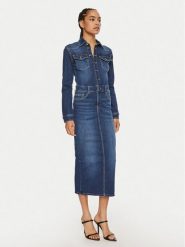 Liu Jo Sukienka jeansowa UF4146 D4811 78525 Niebieski Slim Fit. Niebieskie sukienki Liu Jo, bez wzorów, z bawełny, bez kołnierzyka, bez ramiączek. Za 499.99 zł.