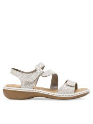 Rieker Sandały 659C7-81 Biały. Białe sandały Rieker, bez wzorów, ze skóry, bez obcasa, na płaskiej podeszwie, bez zapięcia. Za 299.99 zł.