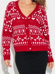 Sweter w motywie zimowym - wielobarwny. Swetry Sinsay, l, bez wzorów, bez ramiączek. Za 69.99 zł.