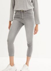 Dżinsy o kroju skinny 7/8 z wygodnym stretchem. Szare jeansy bonprix, bez wzorów, z jeansu. Za 84.99 zł.
