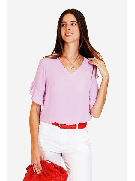 ASSUILI Bluzka w kolorze lawendowym rozmiar: 38. Różowe bluzki Assuili, bez wzorów, klasyczne, bez kołnierzyka, bez ramiączek. Za 101.23 zł.