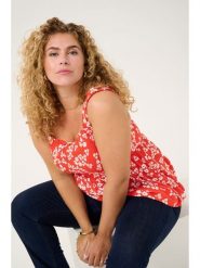 KAFFE curve Top w kolorze czerwonym rozmiar: 42. Czerwone topy KAFFE curve, s, bez wzorów, z wiskozy, klasyczne, bez kołnierzyka, bez ramiączek. Za 99.95 zł.