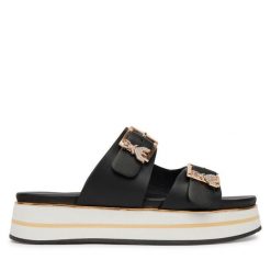 Klapki Patrizia Pepe. Czarne klapki Patrizia Pepe, bez wzorów, bez obcasa, bez zapięcia. Za 619.99 zł.