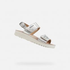 Sandały GEOX J SANDAL COSTAREI GI Srebrny. Szare sandały Geox, bez wzorów, ze skóry, bez obcasa, bez zapięcia. Za 227.99 zł.