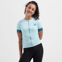 Koszulka rowerowa damska Rogelli Modesta z krótkim rękawem. Niebieskie t-shirty sportowe Rogelli, m, bez wzorów, z materiału, bez ramiączek, rowerowe. Za 173.00 zł.
