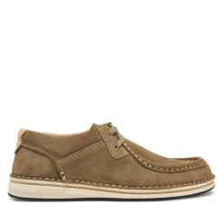 Półbuty Birkenstock. Brązowe półbuty wsuwane Birkenstock, bez wzorów, bez obcasa, na płaskiej podeszwie. Za 519.99 zł.