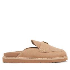 Klapki Tommy Hilfiger. Brązowe klapki Tommy Hilfiger, bez wzorów, bez obcasa, bez zapięcia. Za 529.99 zł.