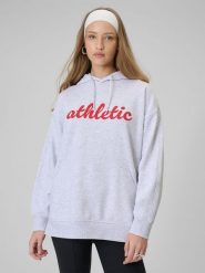 4F Bluza dresowa loose z kapturem damska - szara XS. Szare bluzy 4f, xs, bez wzorów, z bawełny, z kapturem, na fitness i siłownię. Za 179.99 zł.