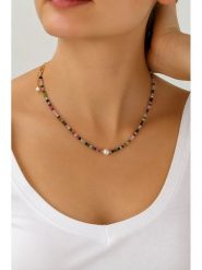 Pierres delicates Pozłacany naszyjnik z turmalinami - dł. 45 cm rozmiar: onesize. Białe naszyjniki Pierres delicates, z materiału, z perłą, pozłacane. Za 69.95 zł.