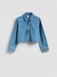 Kurtka jeansowa - niebieski. Niebieskie kurtki Reserved, l, bez wzorów, z bawełny, bez kaptura. Za 139.99 zł.