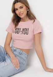 Różowy Bawełniany T-shirt z Napisem i Łańcuchem Olimelia. Czerwone t-shirty Born2be, m, bez wzorów, z bawełny, bez kołnierzyka, bez ramiączek. Za 59.99 zł.
