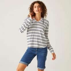 Minerve V-Neck damska bluza z kapturem. Białe bluzy z kapturem Regatta, bez wzorów, z bawełny, z kapturem, trekkingowe. W wyprzedaży za 118.70 zł.