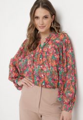 Różowo-Zielona Koszula z Transparentnego Materiału w Kwiaty Nomerttia. Czerwone koszule Born2be, l, bez wzorów, bez kołnierzyka, bez ramiączek. Za 149.99 zł.