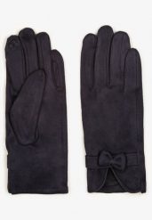 Niebieskie Rękawiczki Dzianinowe z Bawełną Ozdobione Kokardą Tessemi. Niebieskie rękawiczki Renee, bez wzorów, z bawełny, eleganckie. Za 24.99 zł.