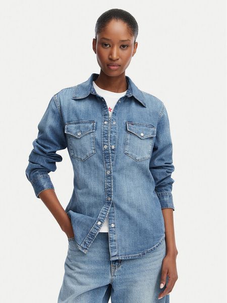 Tommy Jeans Koszula jeansowa DW0DW23486 Niebieski Regular Fit. Niebieskie koszule Tommy Jeans, xs, bez wzorów, z bawełny, bez kołnierzyka, bez ramiączek. Za 369.99 zł.